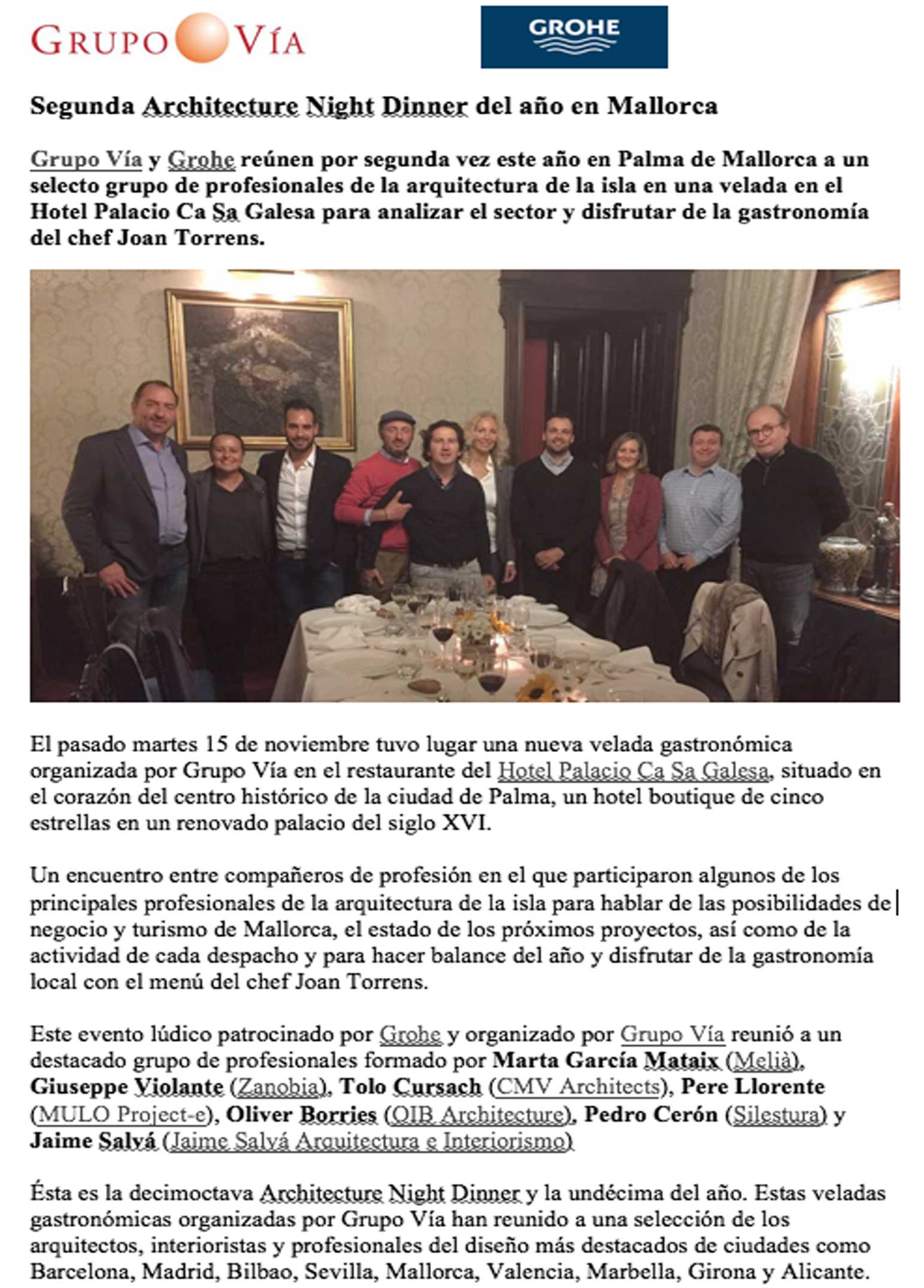 2016.11 CENA GRUPO VIA GROHE HOTEL CA NA GALESA PORTADA