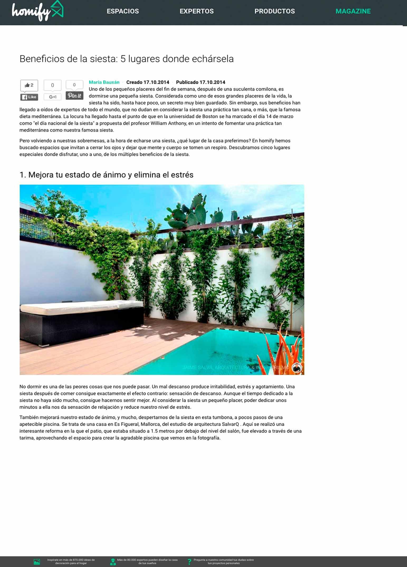 Publicación Reforma en Es Figueral en la revista HOMIFY