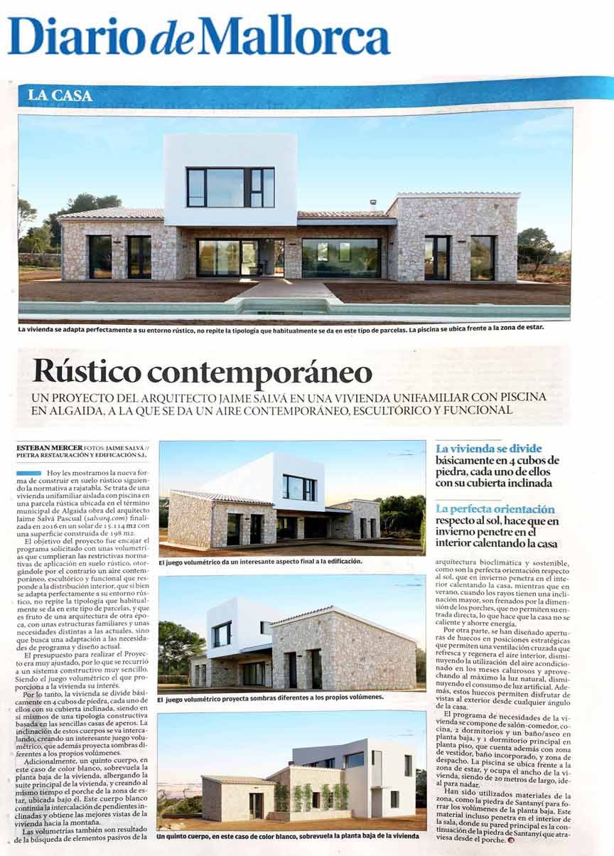 Publicación Vivienda Algaida en el periódico DIARIO DE MALLORCA